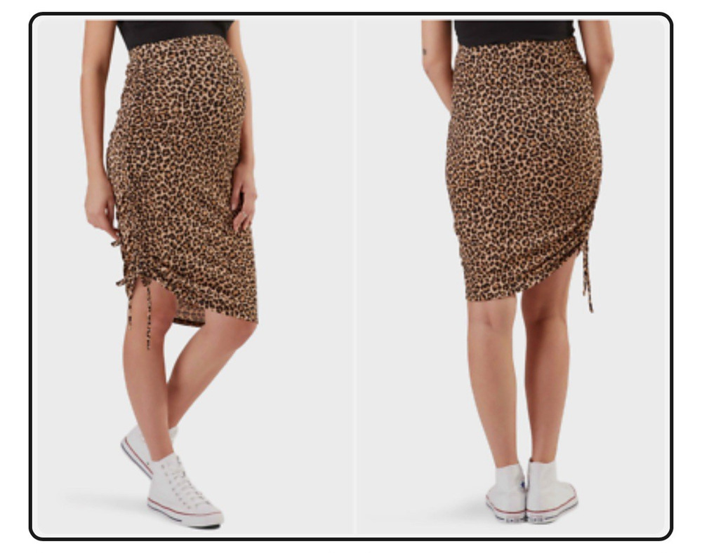 Stowaway Collection Skirt Women Size M Leopard Over Under Cinch Hem Maternity